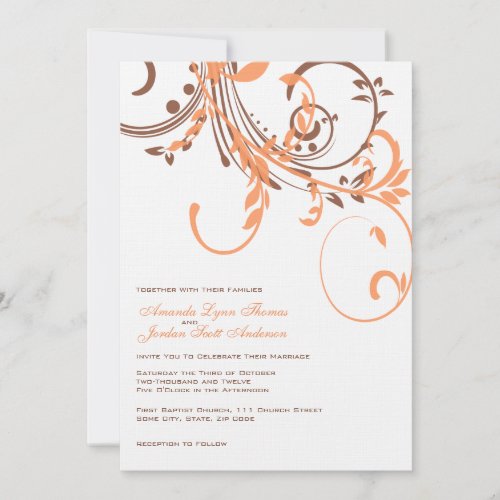 Orange and Brown Double Floral Wedding Invitation