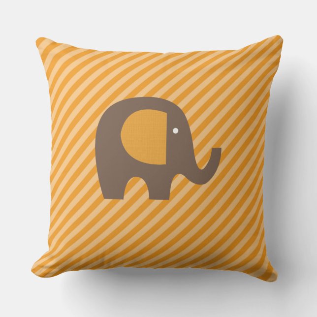 Orange and Brown Elephant on Diagonal Stripe Outdoor Pillow (Front)
