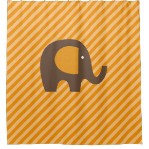 Orange and Brown Elephant on Diagonal Stripes Shower Curtain