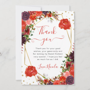 Orange and Brown Fall flowers Frame Sweet 16 Thank You Card