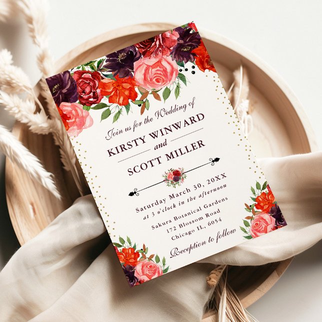 Orange and Brown Fall Flowers Wedding Invitation (Creator Uploaded)