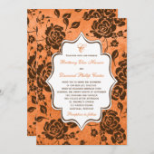 Orange and Brown Floral Damask Wedding Invitation (Front/Back)