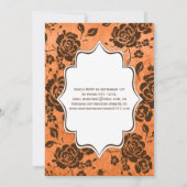 Orange and Brown Floral Damask Wedding Invitation (Back)