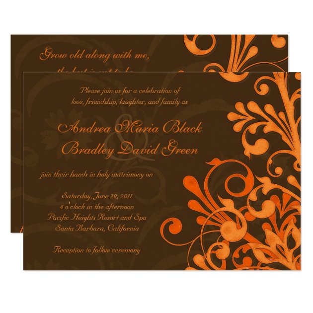 Orange And Brown Floral Fall Wedding Invitation