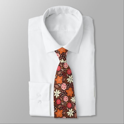Orange and Brown Floral Neck Tie