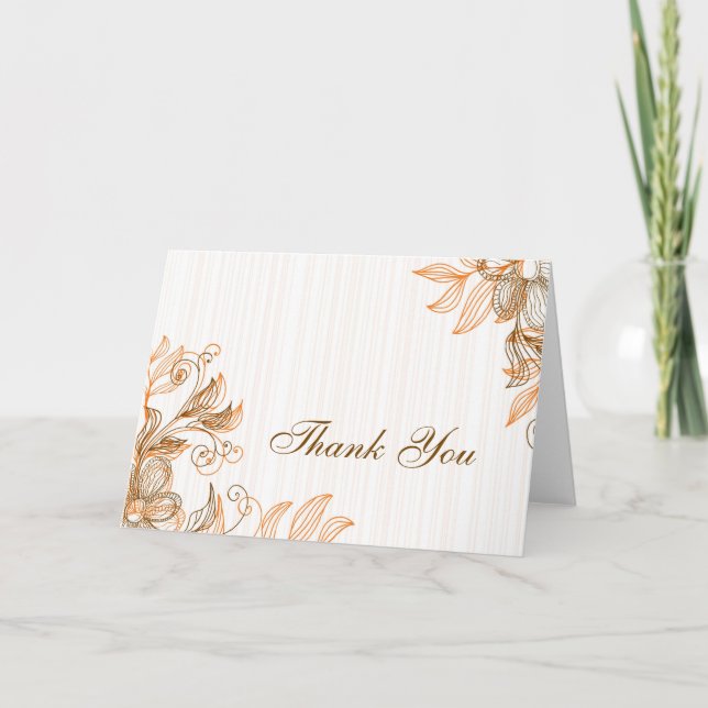 Orange and Brown Floral Thank You Card (Front)