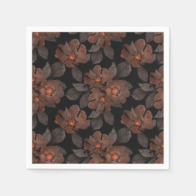 Orange and brown flowers on a black background. napkins (Front)