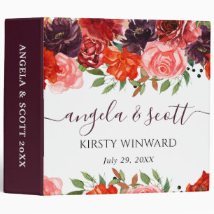 Orange and Brown Flowers Wedding Photo Album 3 Ring Binder