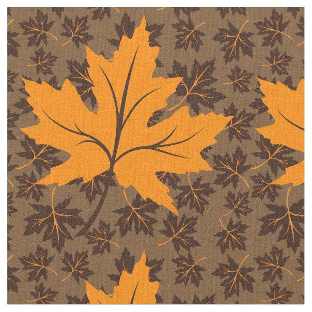 Orange and brown maple leaves fall custom fabric (Close Up)