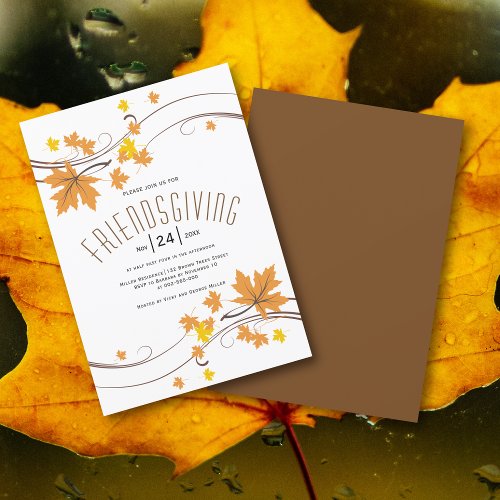 Orange and brown maple leaves fall Friendsgiving Invitation