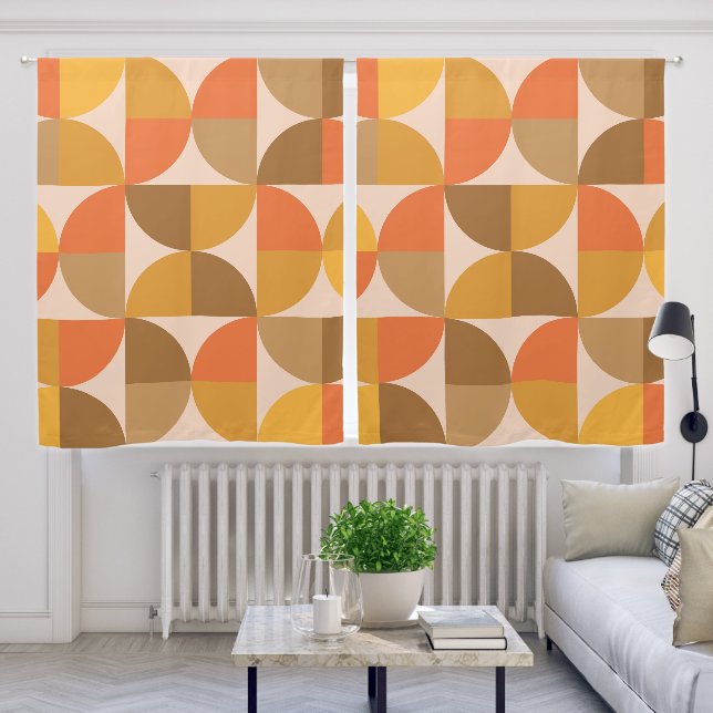 Orange and Brown Mid Century Half Circles  Blackout Curtains (Living Room)
