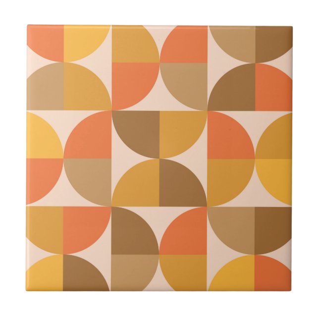 Orange and Brown Mid Century Half Circles  Ceramic Tile (Front)