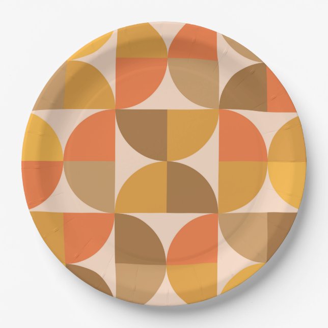 Orange and Brown Mid Century Half Circles  Paper Plates (Front)