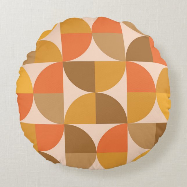 Orange and Brown Mid Century Half Circles  Round Pillow (Front)