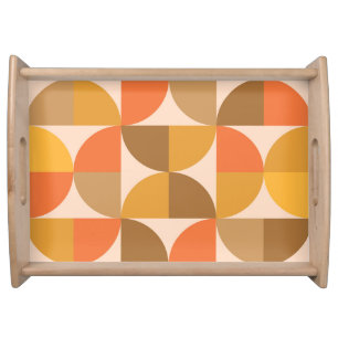 Orange and Brown Mid Century Half Circles Serving Tray