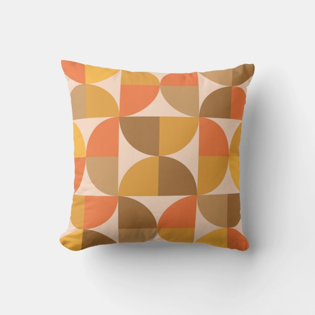 Orange and Brown Mid Century Half Circles  Throw Pillow (Front)