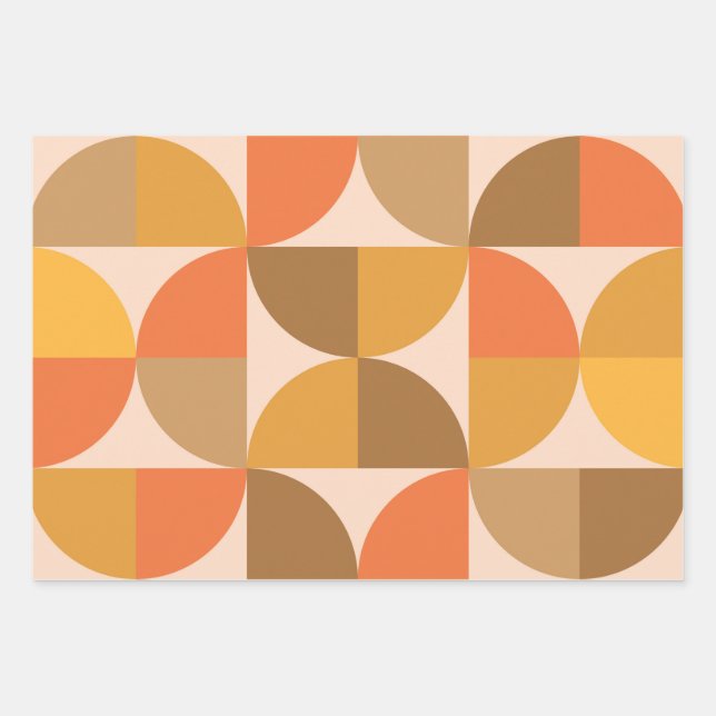 Orange and Brown Mid Century Half Circles  Wrapping Paper Sheets (Front)