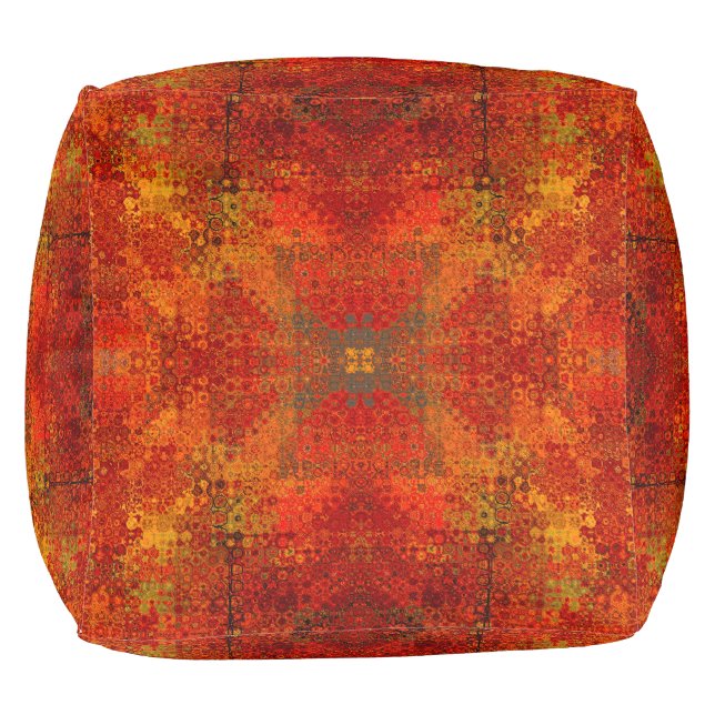 orange and brown motif pattern pouf (Bottom)