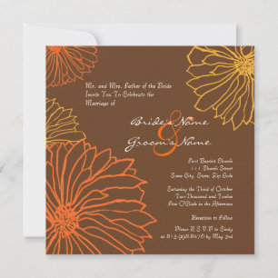 Orange and Brown Mum Flowers Wedding Invitation