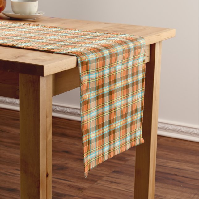 Orange and Brown Plaid Autumn Short Table Runner (In Situ)