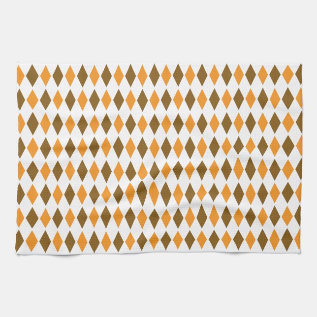 Orange and Brown Retro Diamond Pattern Design Kitchen Towel (Horizontal)