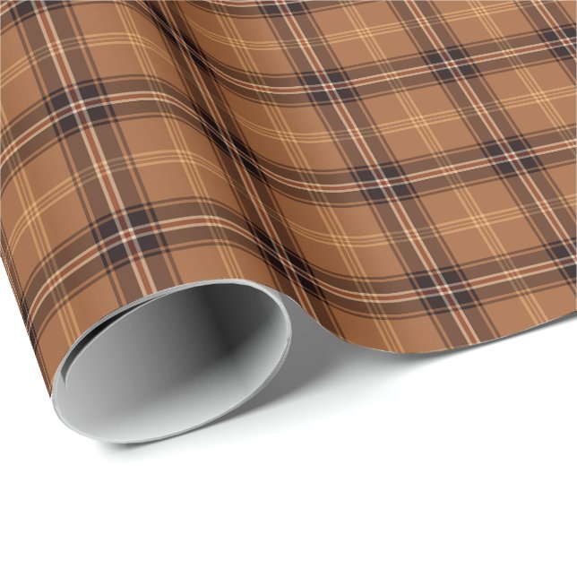 Orange and Brown Rustic Plaid Wrapping Paper (Roll Corner)