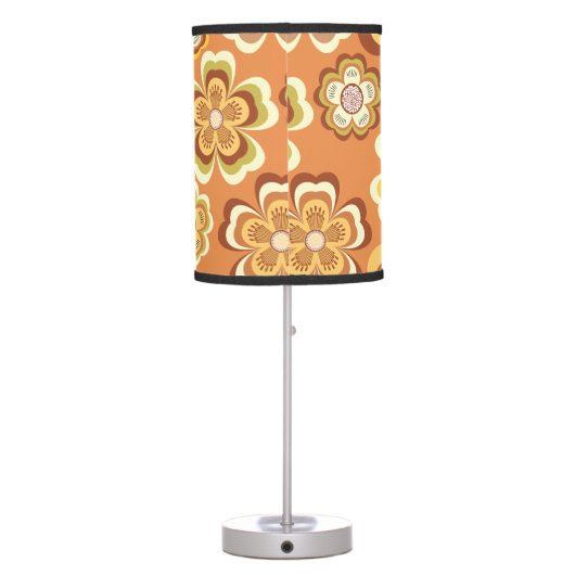 Orange and brown seventies floral pattern table lamp (Back)