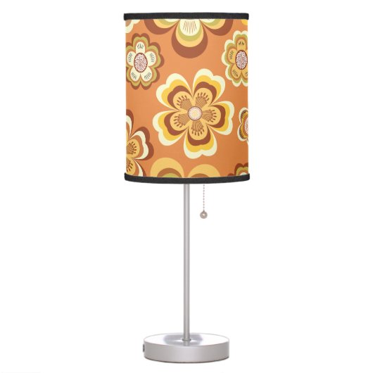 Orange and brown seventies floral pattern table lamp (Left)