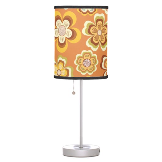 Orange and brown seventies floral pattern table lamp (Right)