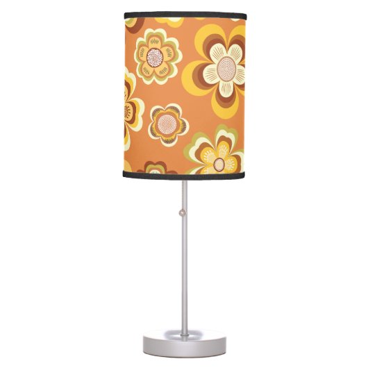 Orange and brown seventies floral pattern table lamp (Front)