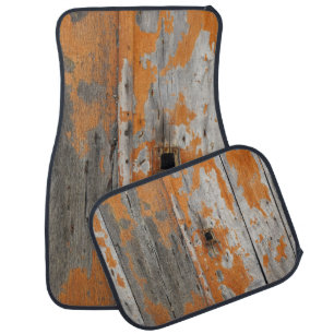Orange and brown wooden board car floor mat