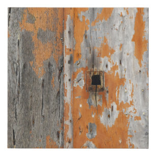 Orange and brown wooden board faux canvas print