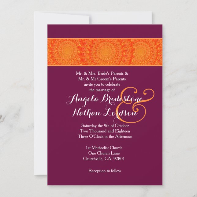 Orange and Burgundy Flower Wreaths Wedding A04 Invitation (Front)
