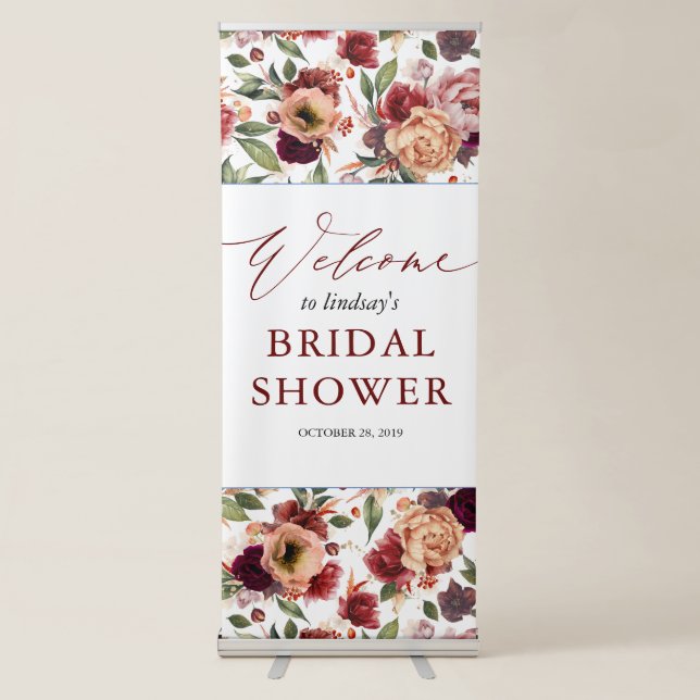 Orange and Burgundy Red Floral Fall Party Retractable Banner (Front)