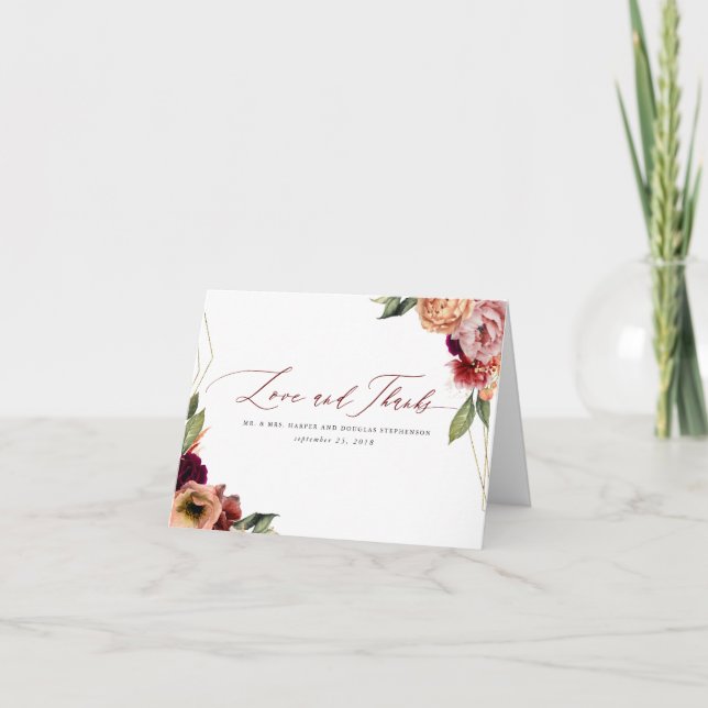 Orange and Burgundy Red Floral Thank You Card (Front)