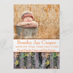 Orange and Camouflage Baby Announcement