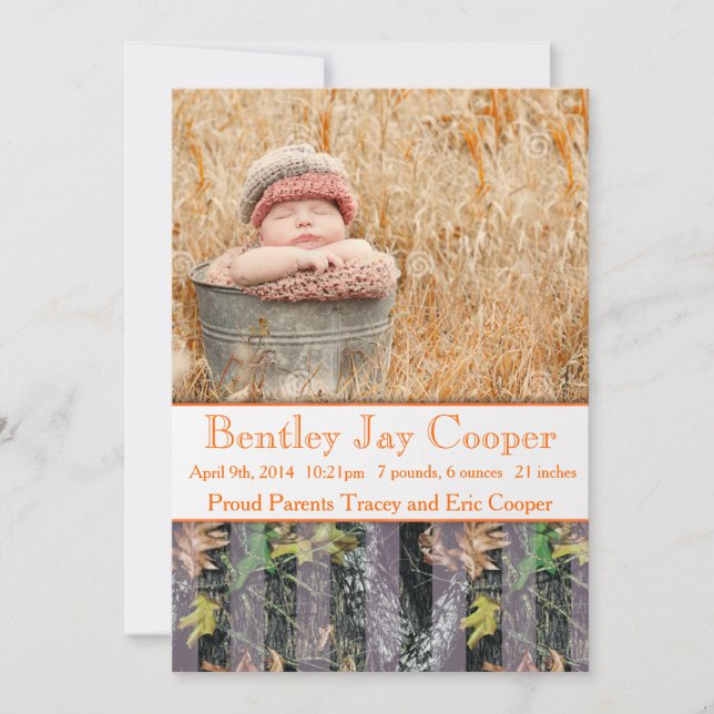 Orange and Camouflage Baby Announcement (Front)