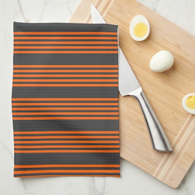 Orange and charcoal five stripes pattern kitchen towel (Quarter Fold)
