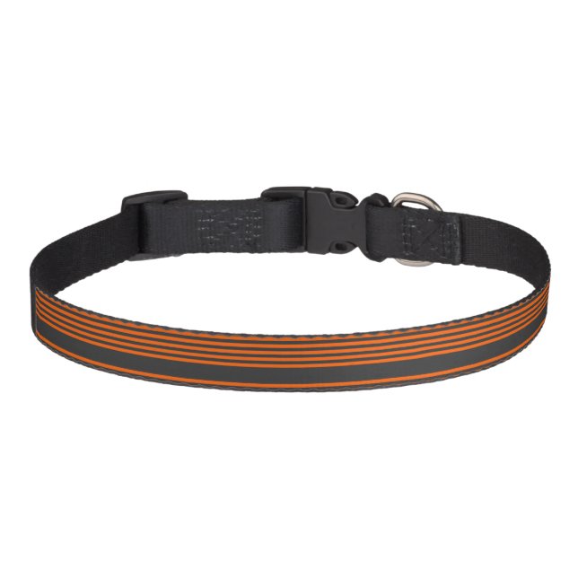 Orange and charcoal five stripes pattern pet collar (Front)