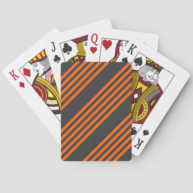 Orange and charcoal five stripes pattern poker cards (Back)