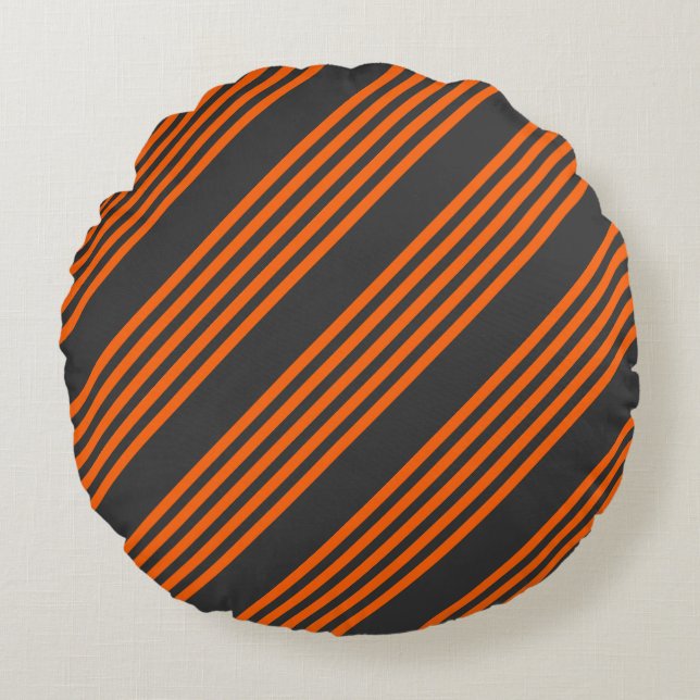 Orange and charcoal five stripes pattern round pillow (Front)