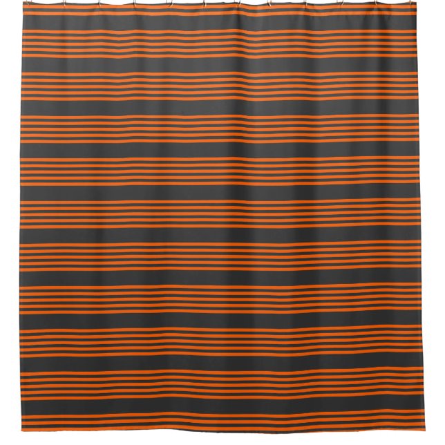 Orange and charcoal five stripes pattern shower curtain (Front)
