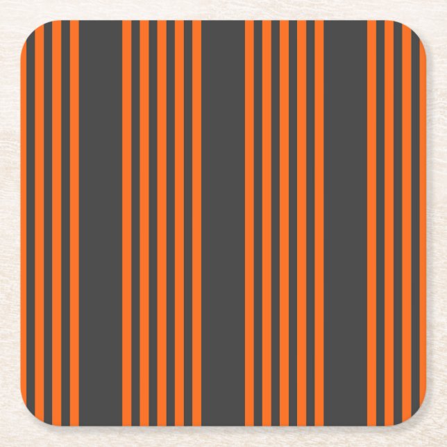 Orange and charcoal five stripes pattern square paper coaster (Front)