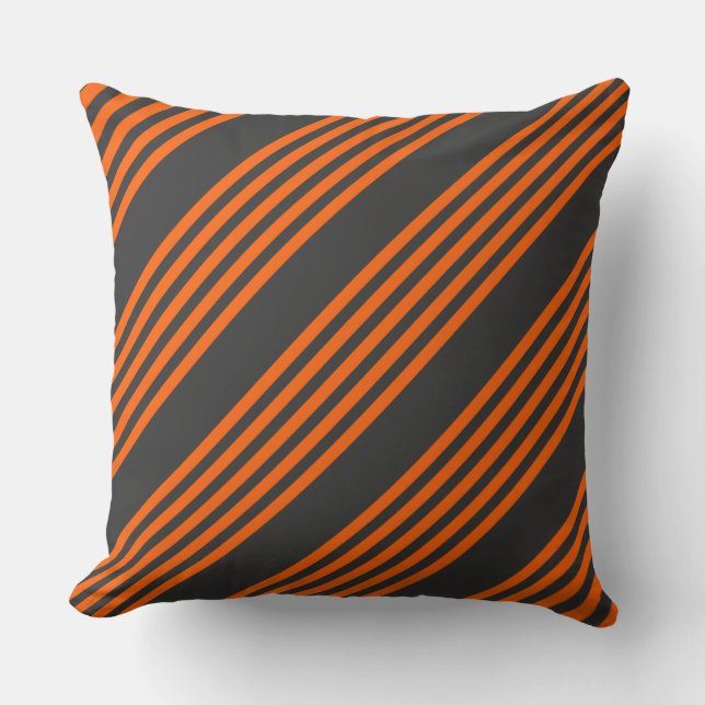 Orange and charcoal five stripes pattern throw pillow (Front)