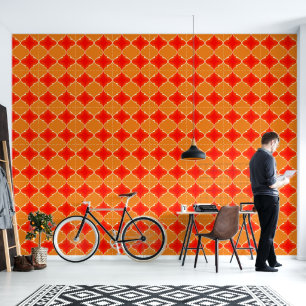 Orange and chilli red moroccan pattern  wallpaper 
