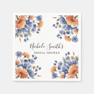 Orange and Cobalt Blue Floral Bridal Shower Napkins