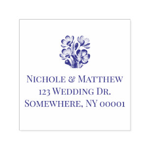 Orange and Cobalt Blue Floral Wedding Return  Self-inking Stamp