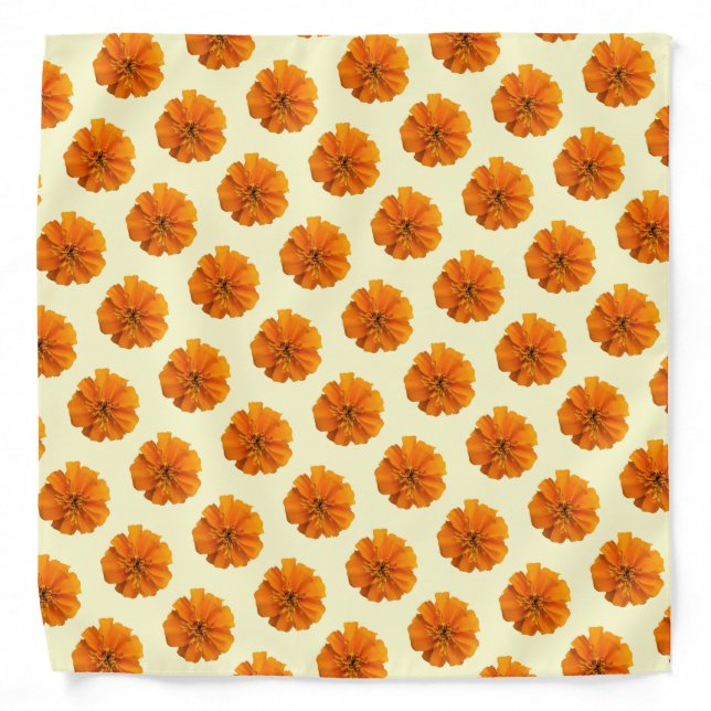 Orange and Cream Marigold Flower Pattern Bandana (Front)