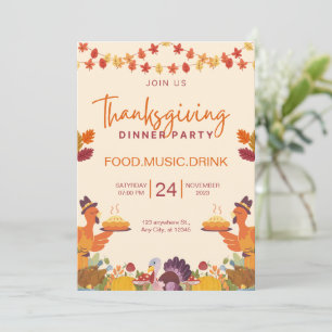 Orange and Cream Minimalist Thanksgiving Dinner  Invitation