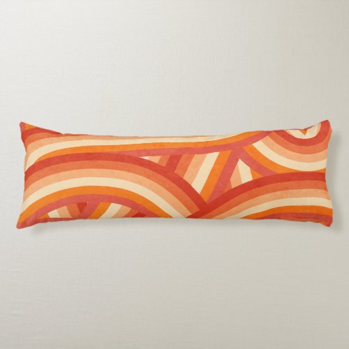 Orange and Cream Retro Rainbow Stripes Pattern Body Pillow